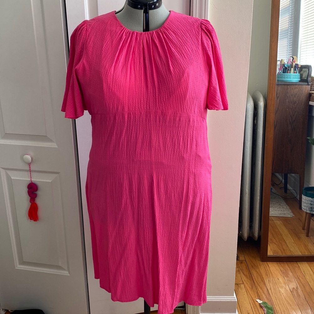 Calvin Klein Barbiecore flutter sleeve Rayon dress Size 12